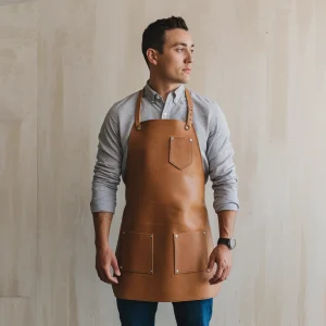 Heavy-Duty Blacksmith Apron – Brown Crazy Horse Leather with Cross-Back Straps
