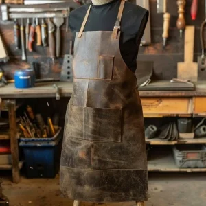 Welders Leather Apron – Heat and Spark Resistant Cowhide with Cross-Back Straps